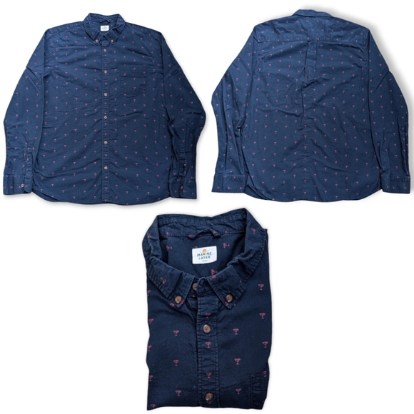 Marine Layer Shirt Men's L Long Sleeve Button Down Navy Blue Cocktail Glass EUC - Picture 1 of 4